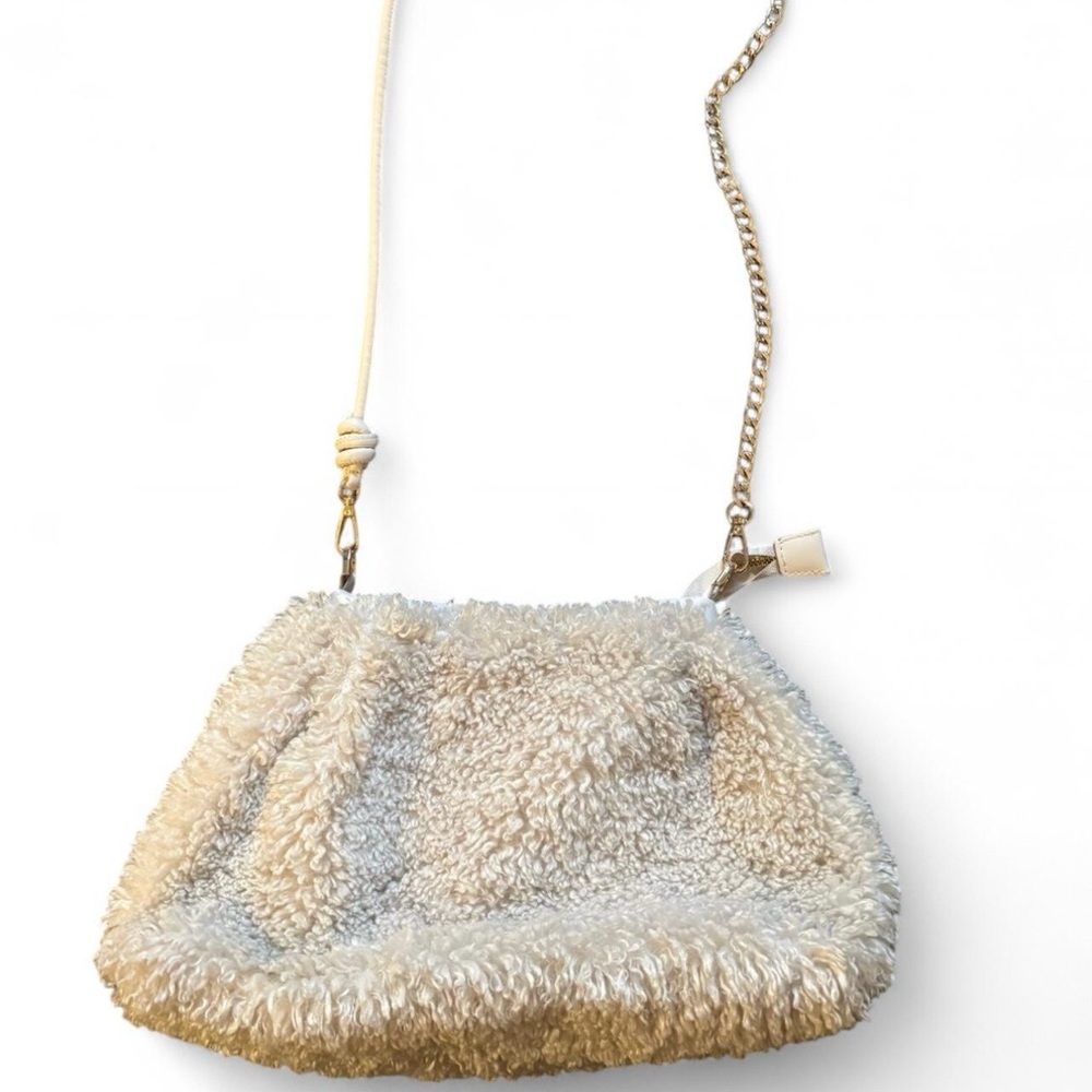 cream faux fur shoulder bag